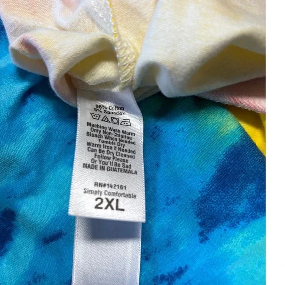 LuLaRoe Womens T Shirt Size 2XL Boxy Tie Dye Blue Dip Cotton Crop Crew Neck NWT - Picture 3 of 3